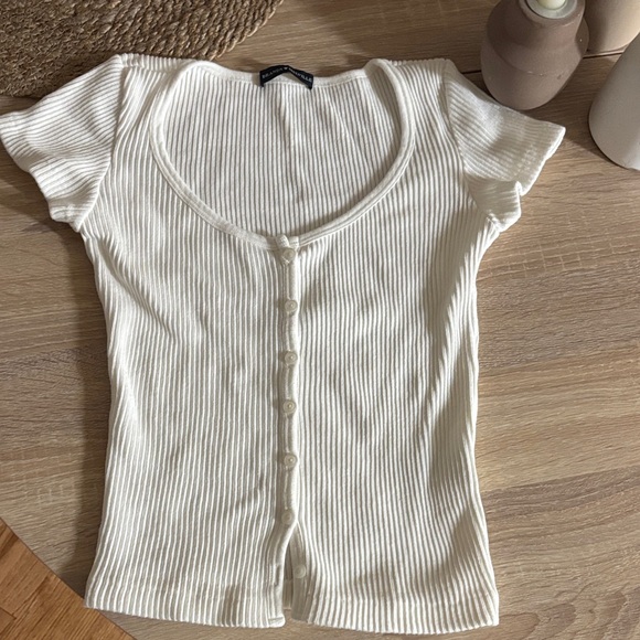 Brandy Melville Tops - Brandy Melville Cream Ribbed Button-Down Shirt